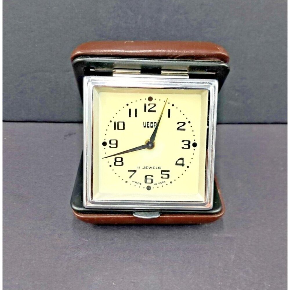 Vega Travelling Alarm Clock-11 Jewels-Made In The Former USSR-Vintage-Works Well